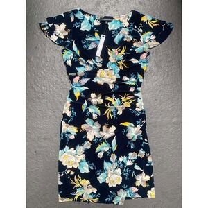 Catherine Malandrino WMNS 8 Floral Side Ruche Blue Dress NWT